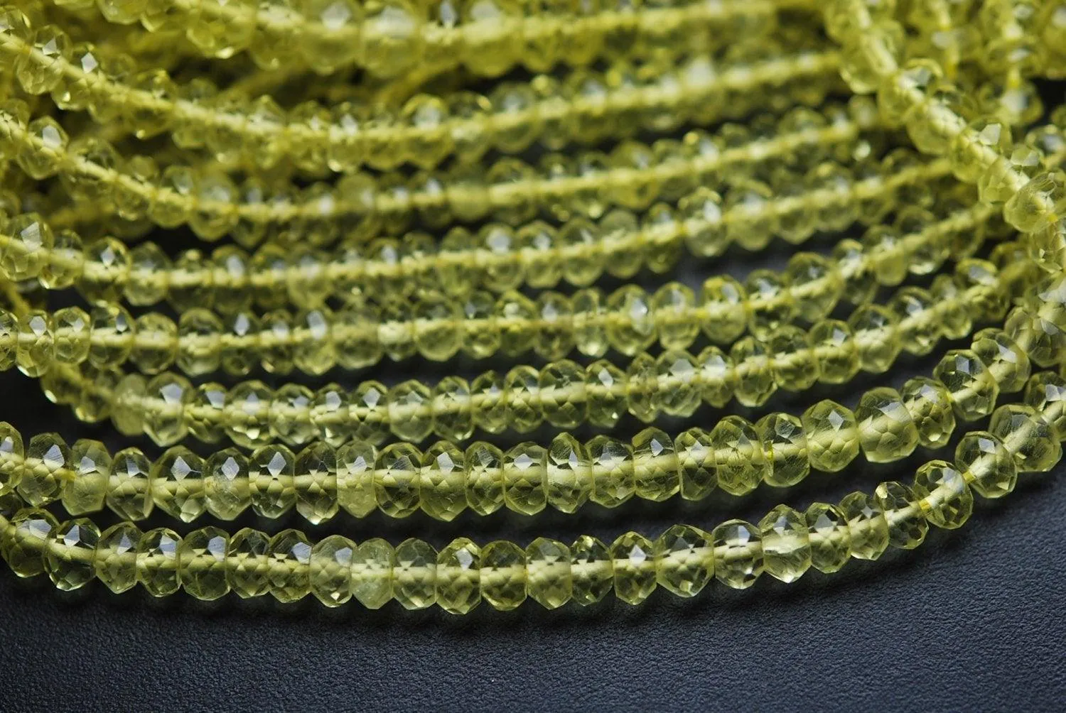 13 Inch Strands,Green Lemon Quartz Micro Faceted Rondells, 3mm Approx