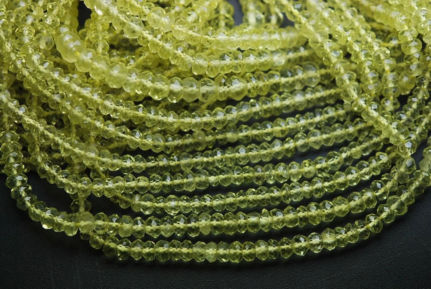 13 Inch Strands,Green Lemon Quartz Micro Faceted Rondells, 3mm Approx
