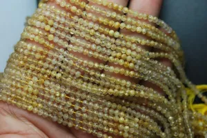 13 Inches Strand, Aaa Golden Rutilated Super Cutting Faceted Rondelles, 3.25mm