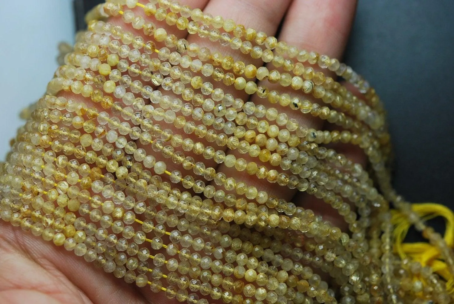 13 Inches Strand, Aaa Golden Rutilated Super Cutting Faceted Rondelles, 3.25mm