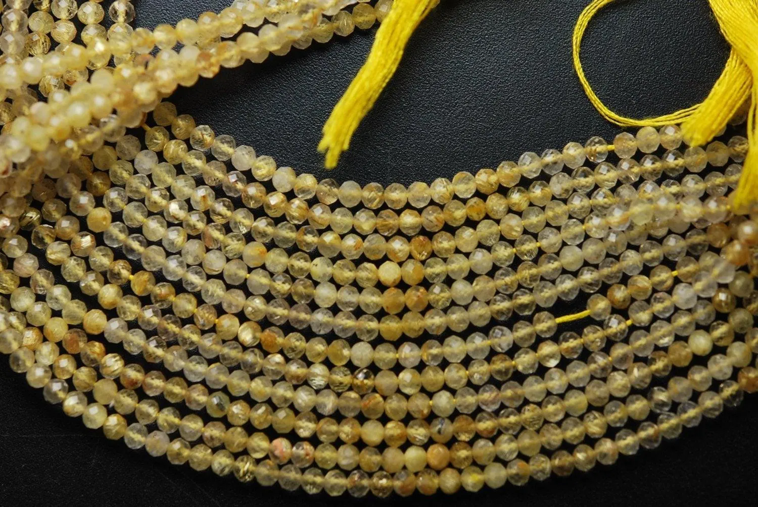 13 Inches Strand, Aaa Golden Rutilated Super Cutting Faceted Rondelles, 3.25mm