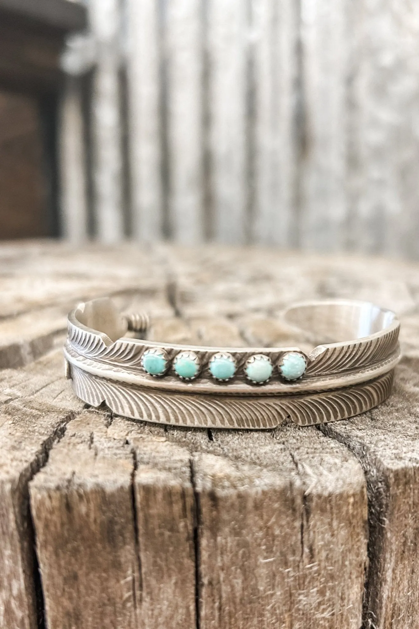5 Stone Turquoise  Feather Cuff
