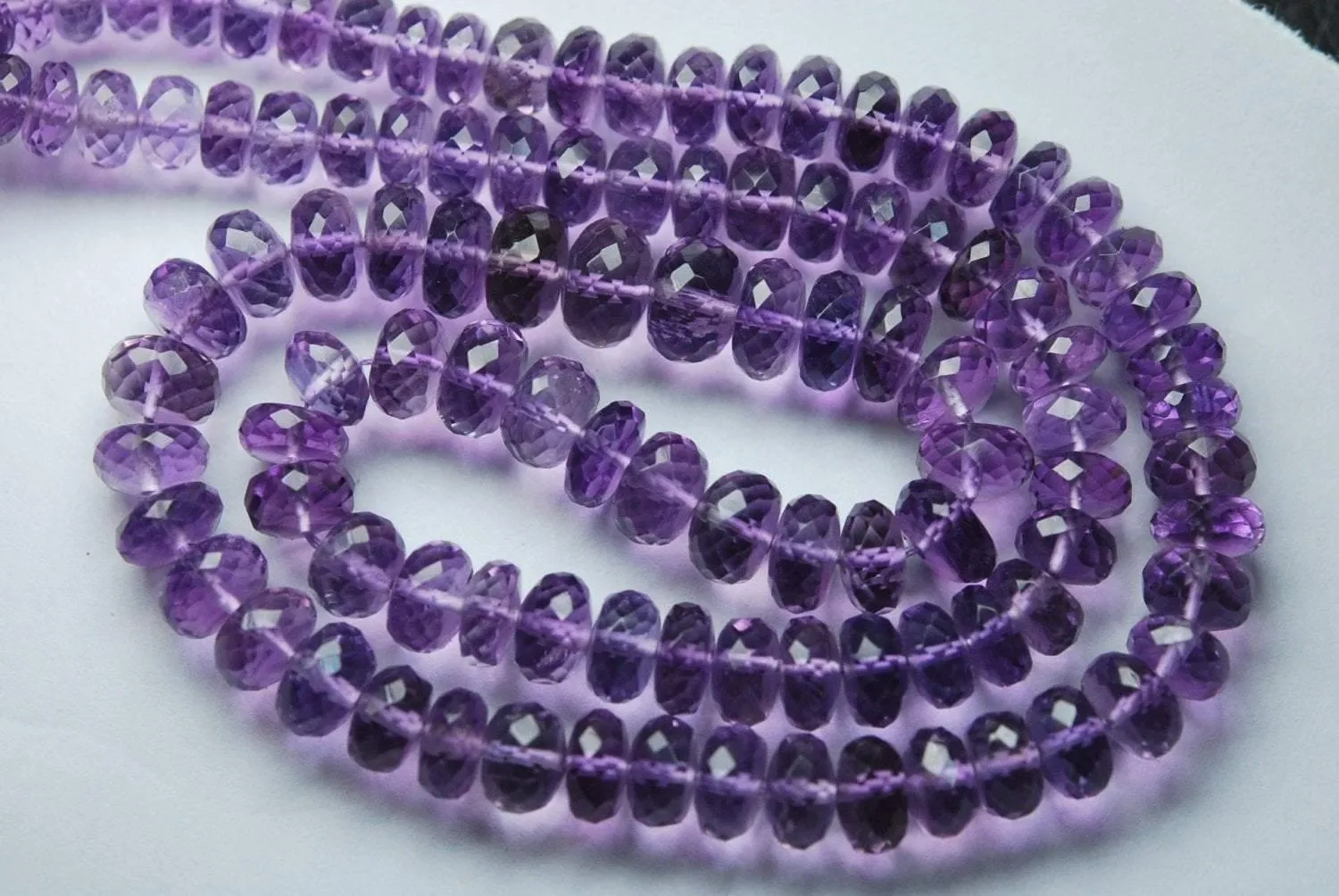 8 Inches Strand, Super Finest, Natural Pink Amethyst Micro Faceted Rondelles 8-7mm