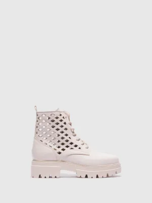 Beige Lace-up Ankle Boots
