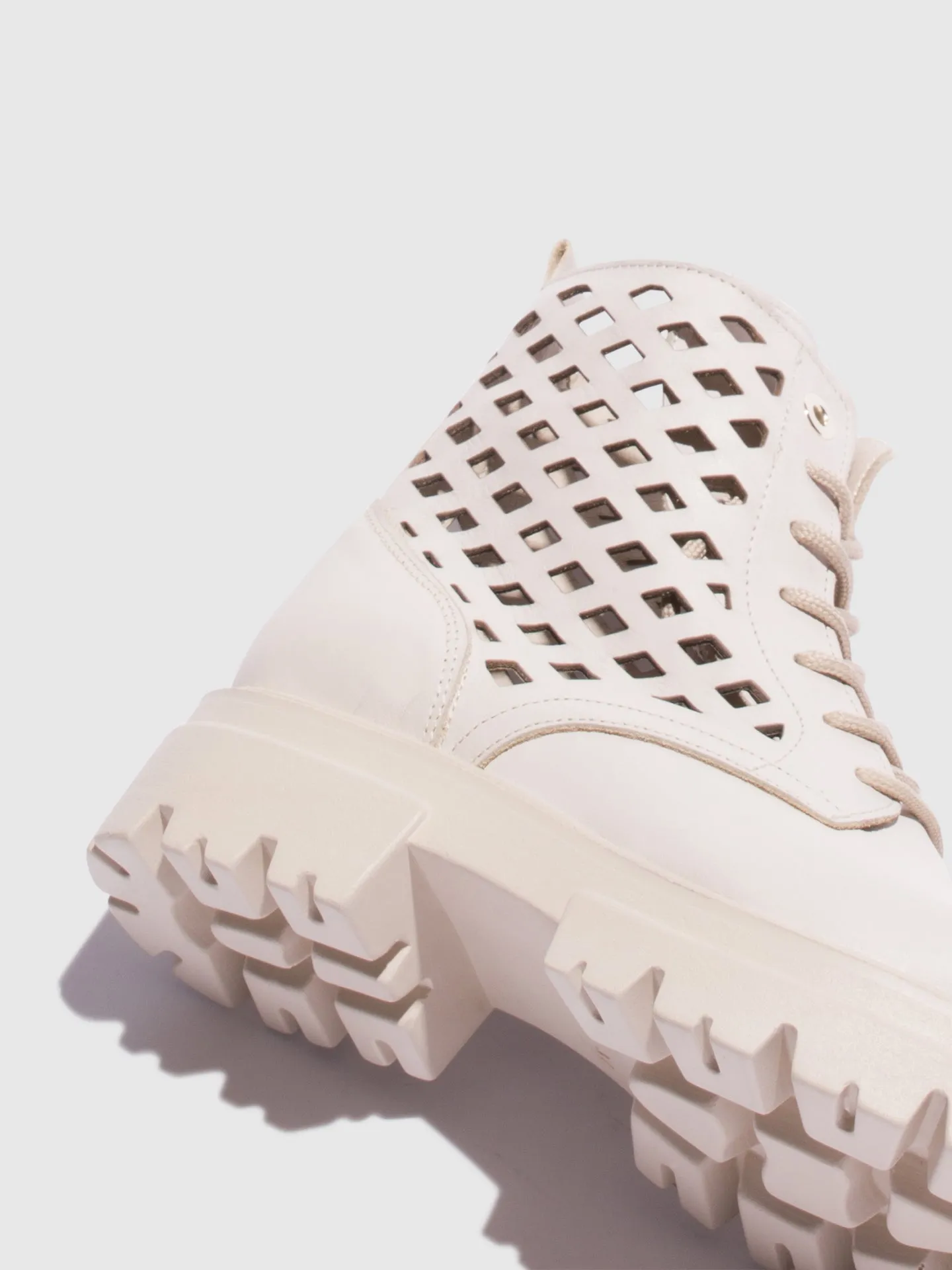 Beige Lace-up Ankle Boots