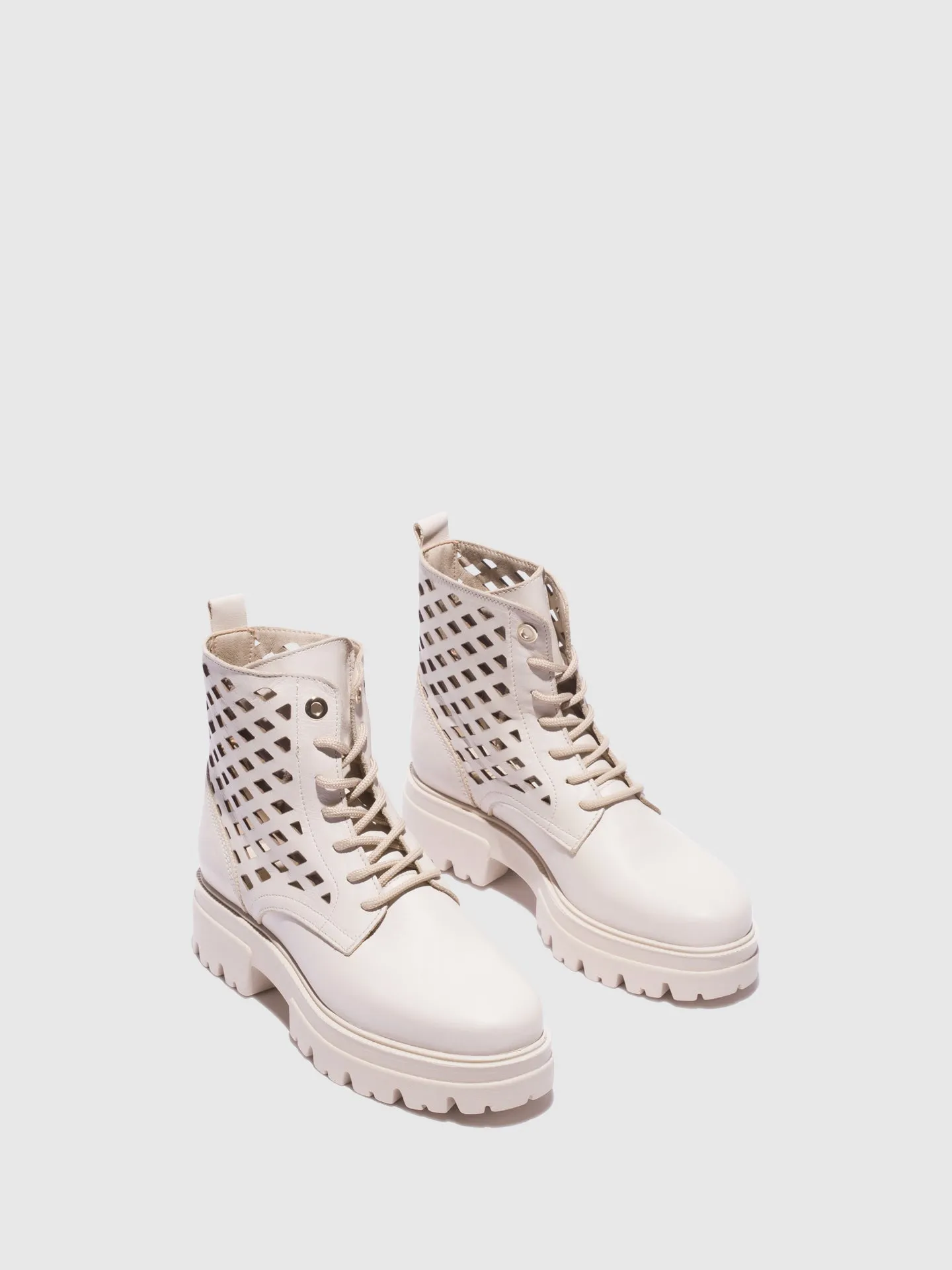 Beige Lace-up Ankle Boots