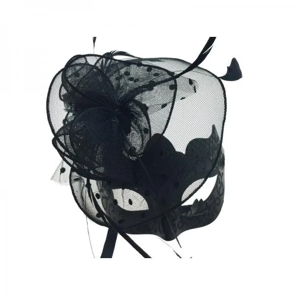 Black - Masquerade Mask with Feather