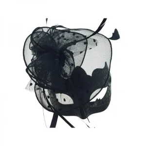 Black - Masquerade Mask with Feather