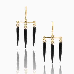 Black Onyx Gold Chandelier Earrings