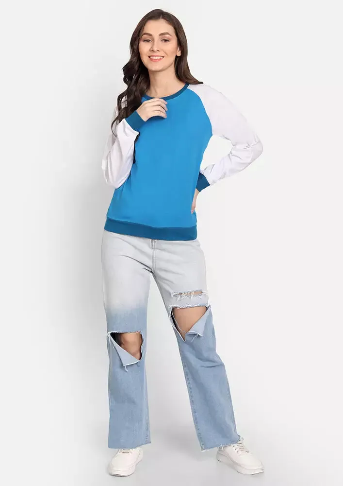 Blue Colourblock Full Sleeve Sweatshirt