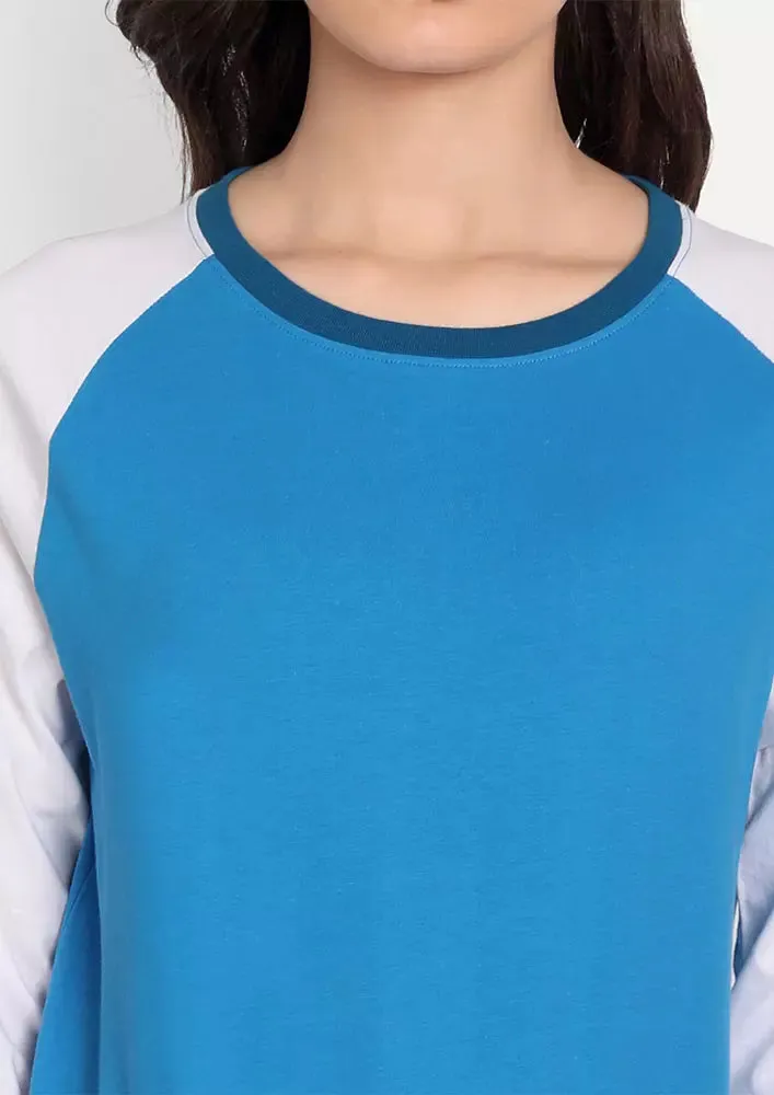 Blue Colourblock Full Sleeve Sweatshirt
