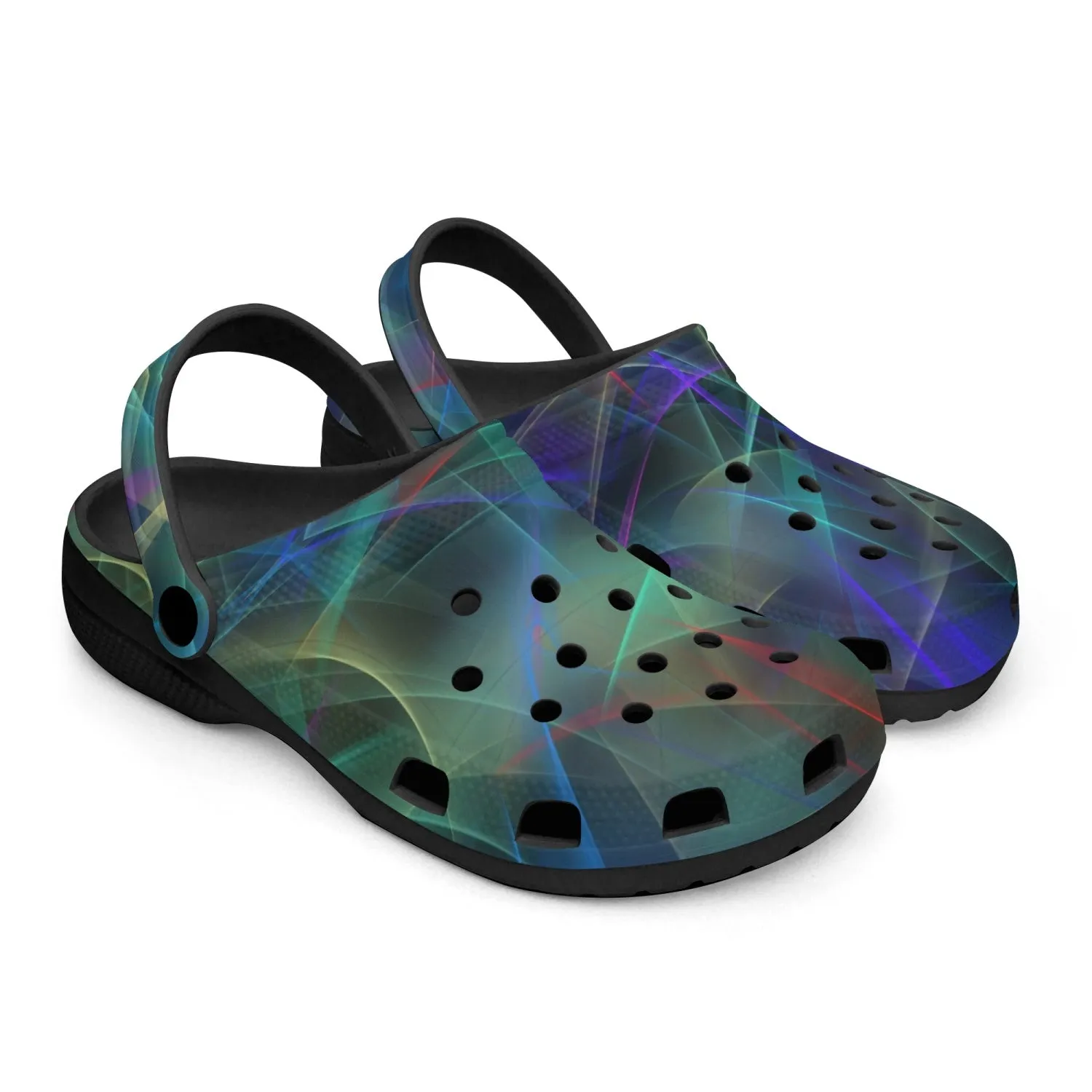 Blue Lines Art Black Unisex Rubber Shoes up to size 12
