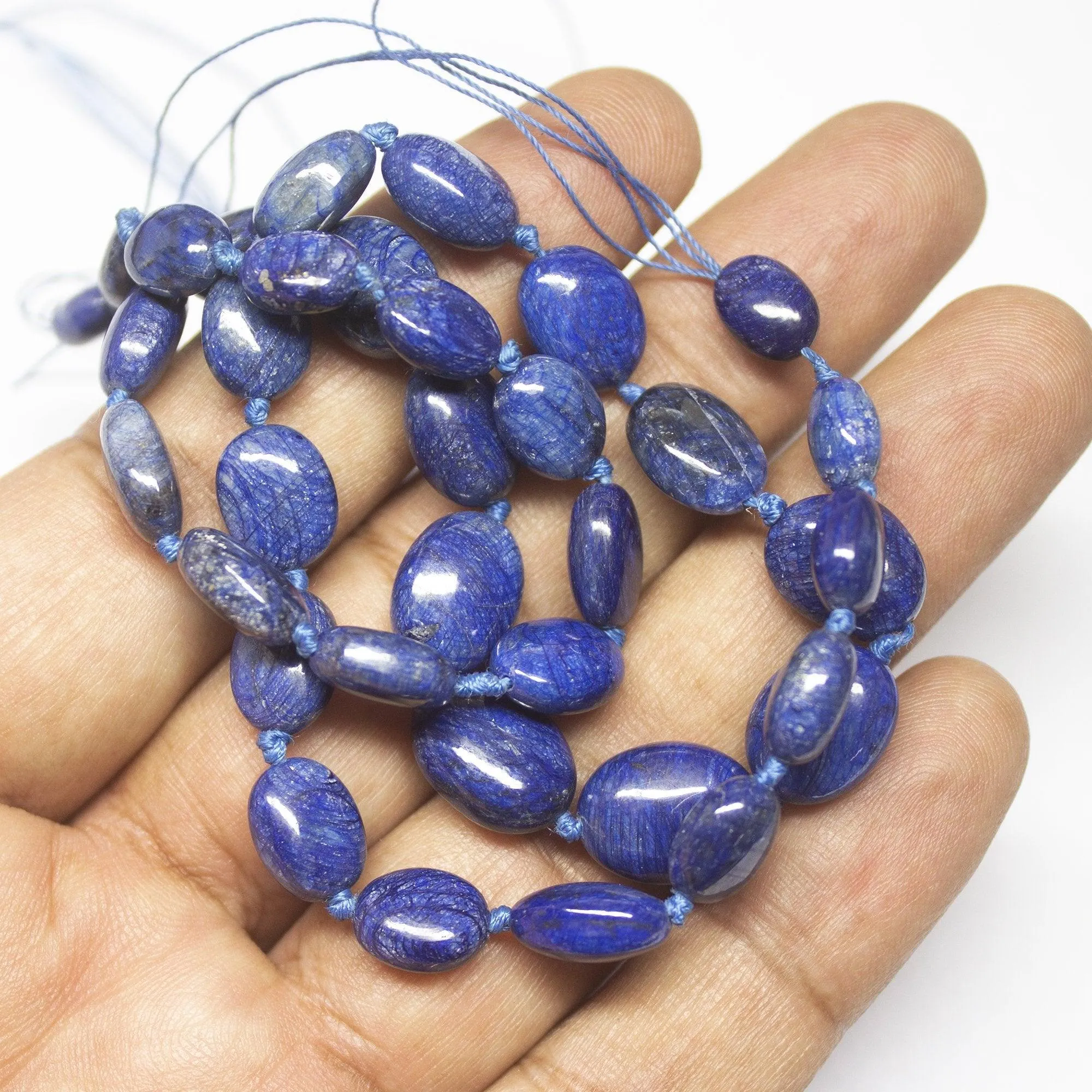 Blue Sapphire Smooth Smooth Plain Oval Loose Gemstone Beads 10-13mm 9"