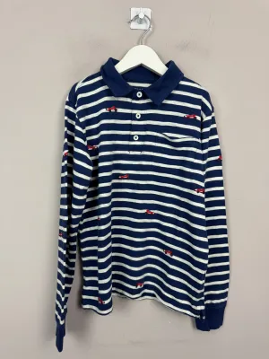 Boden Navy Stripe Racing Car Polo 11-12y