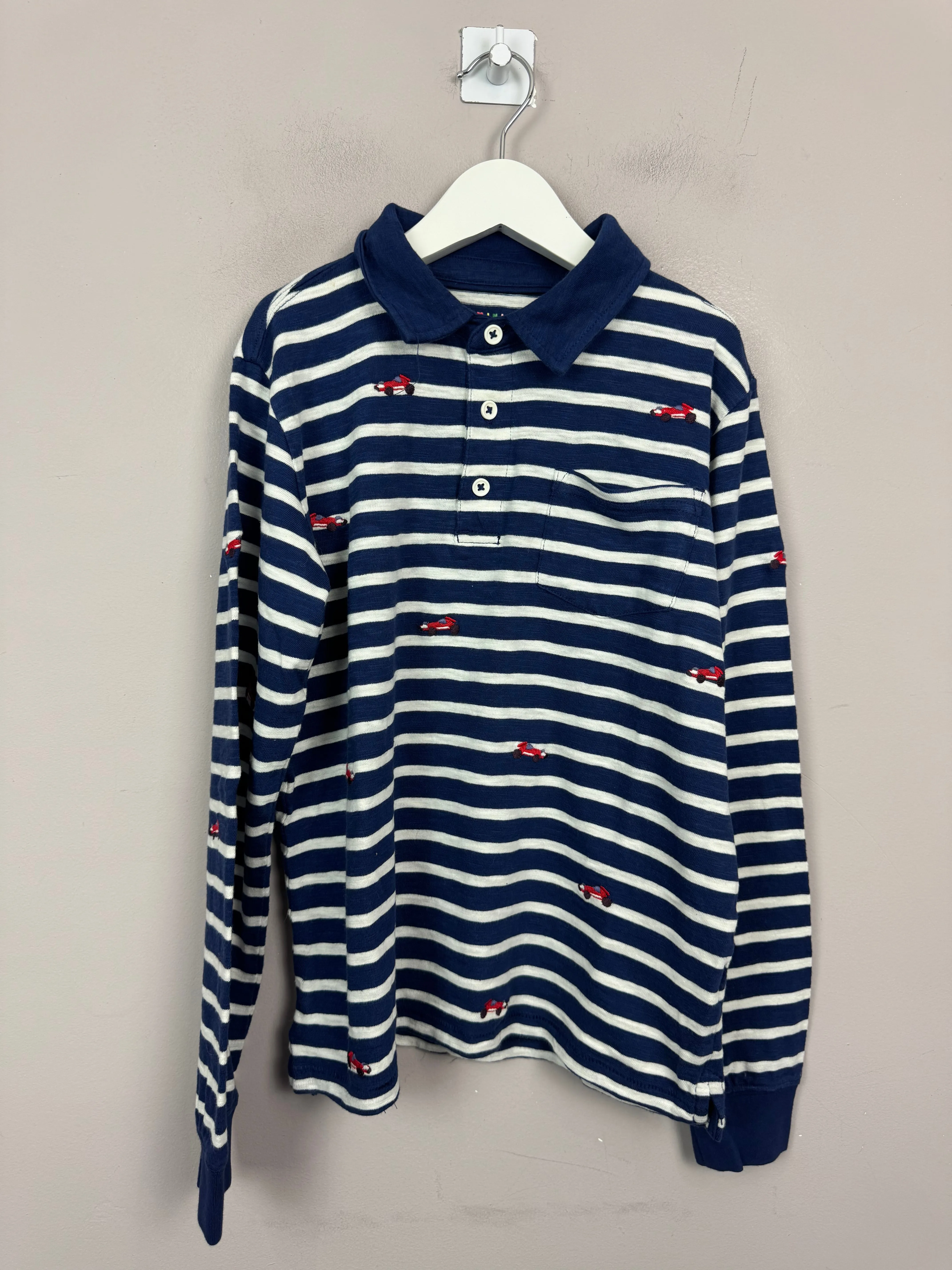 Boden Navy Stripe Racing Car Polo 11-12y