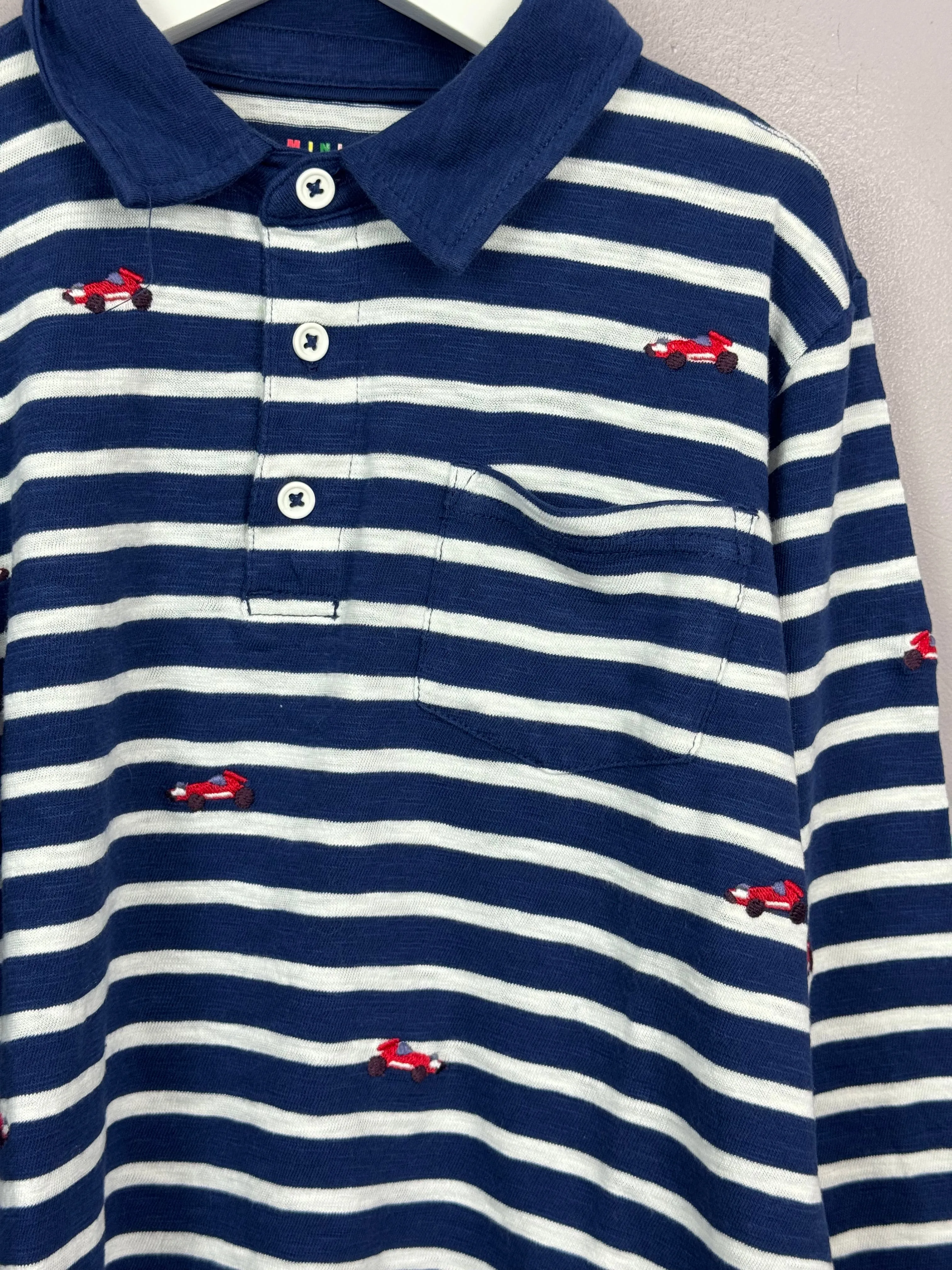 Boden Navy Stripe Racing Car Polo 11-12y