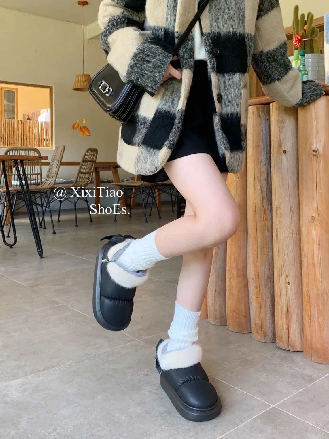 Bow Knot Short Ankle Snow Boots Women Winter Plush Waterproof PU Cotton Household Shoes Home Slipper Women
