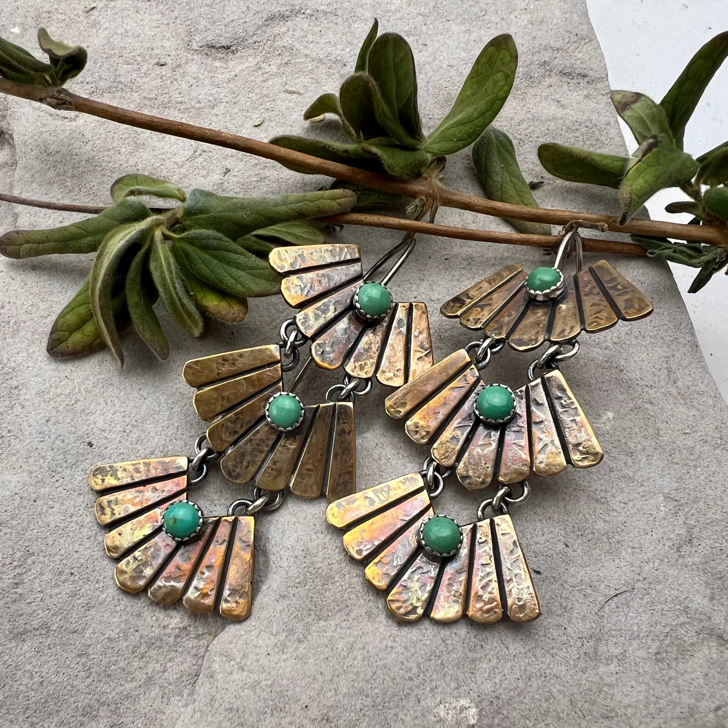 Bronze Triple Feather Earrings