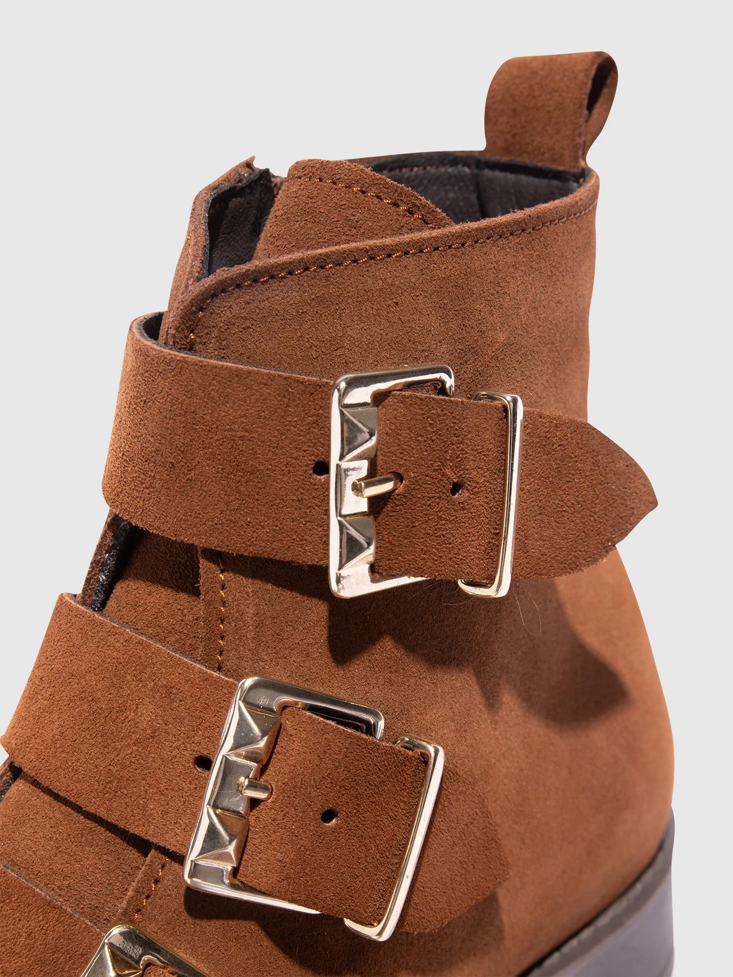 Camel Buckle Ankle Boots