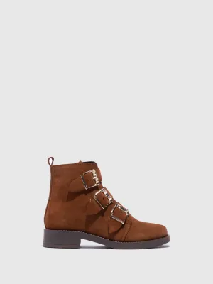 Camel Buckle Ankle Boots