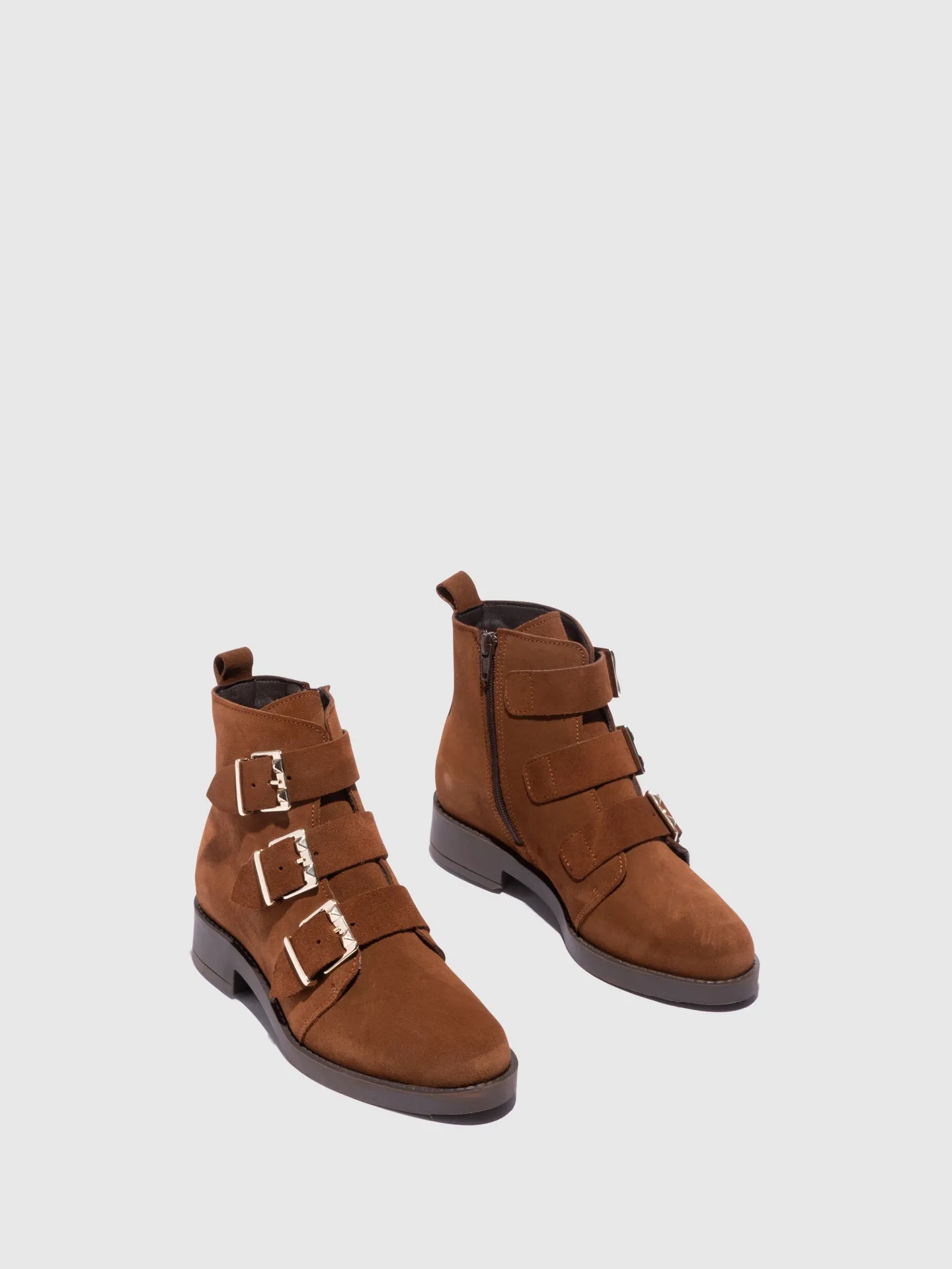 Camel Buckle Ankle Boots
