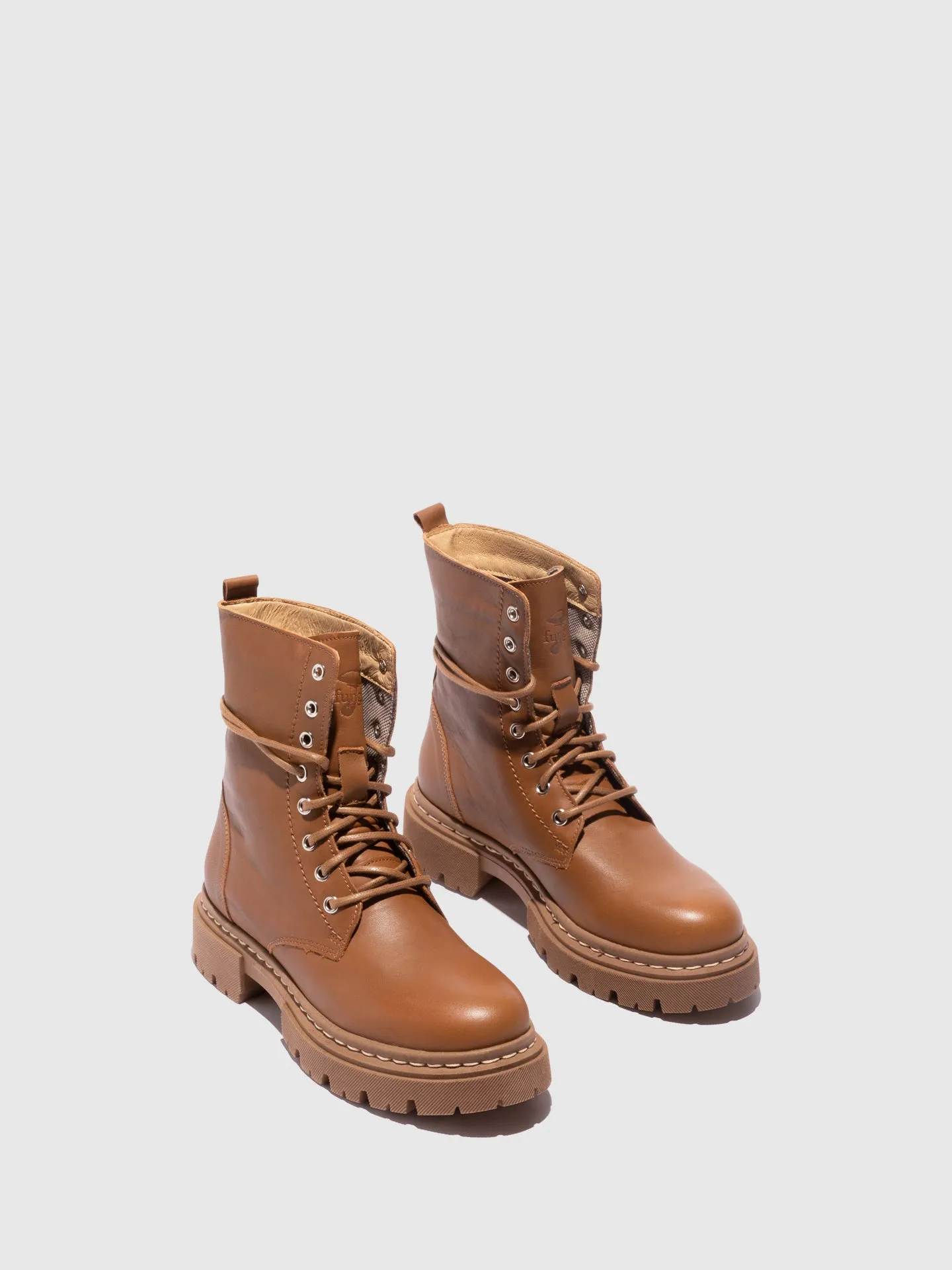 Camel Lace-up Ankle Boots