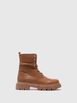 Camel Lace-up Ankle Boots