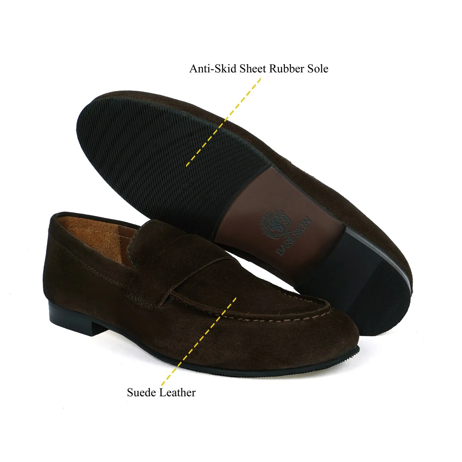 Casual Round Toe Penny Loafer in Dark Brown Suede Leather