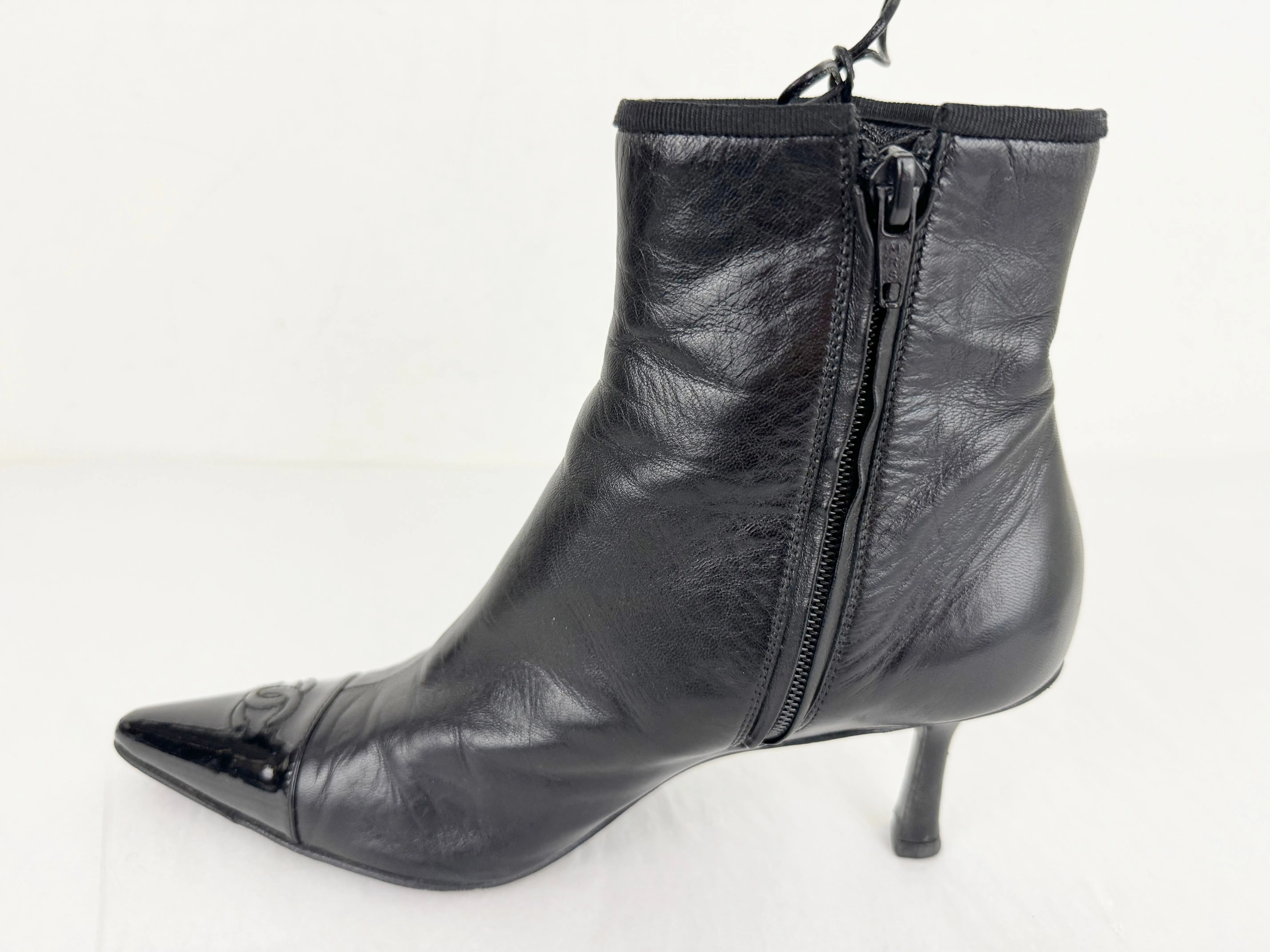 Chanel Black Cap-Toe Bootie Size 7