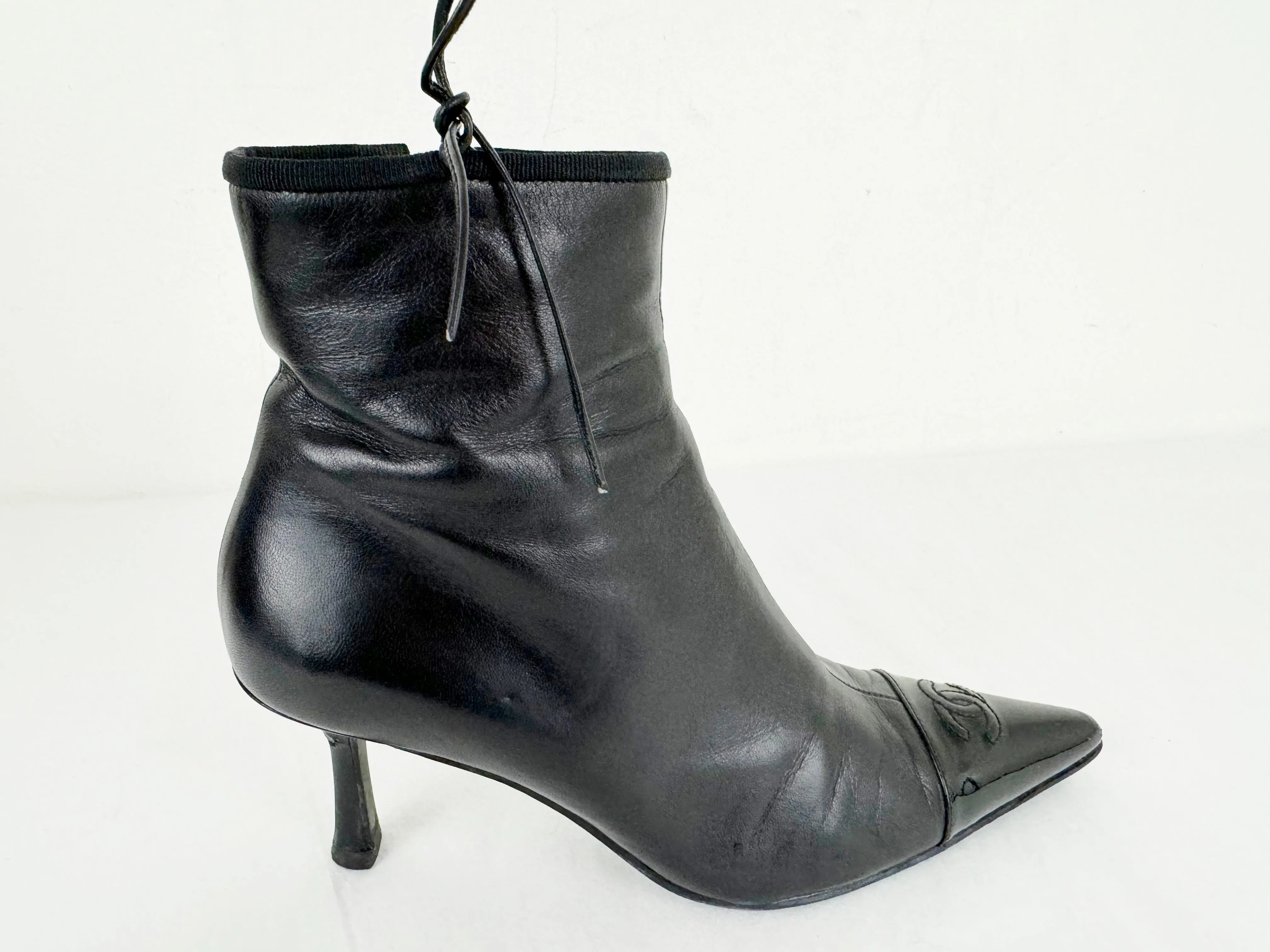 Chanel Black Cap-Toe Bootie Size 7