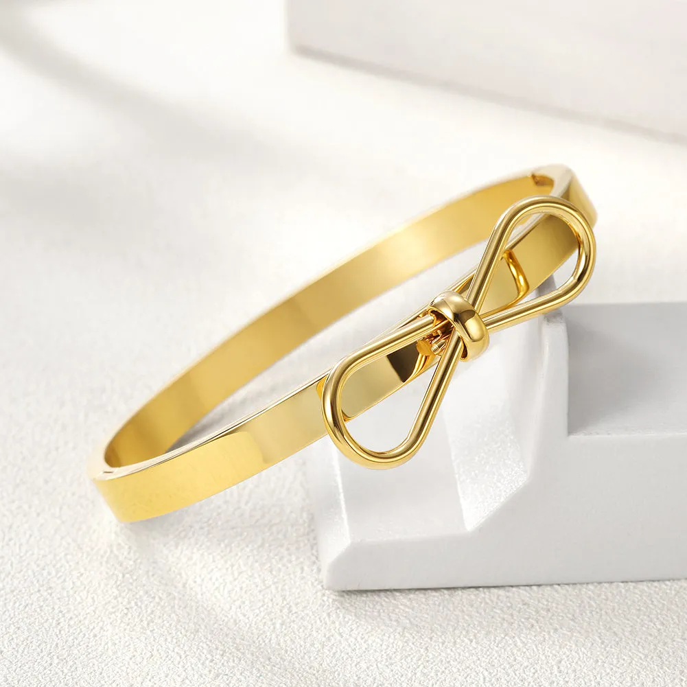 Circular smooth bow bracelet-NSB1578ST