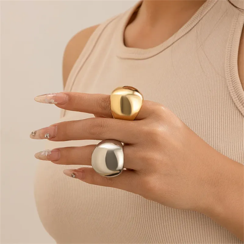 Couple Smooth Chunky Round Mushroom Bridal Rings