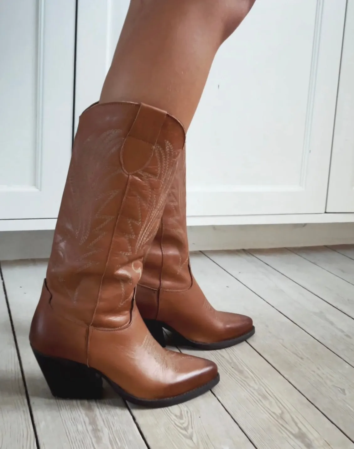 COWBOY BOOTS LEATHER - LIGHT BROWN