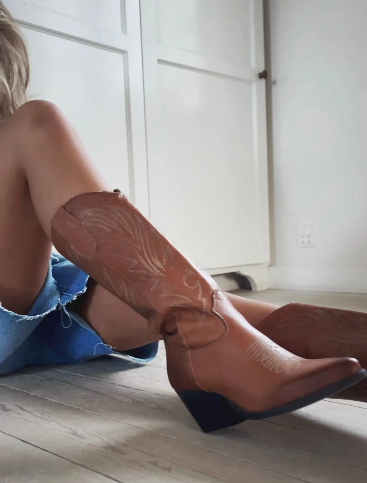 COWBOY BOOTS LEATHER - LIGHT BROWN