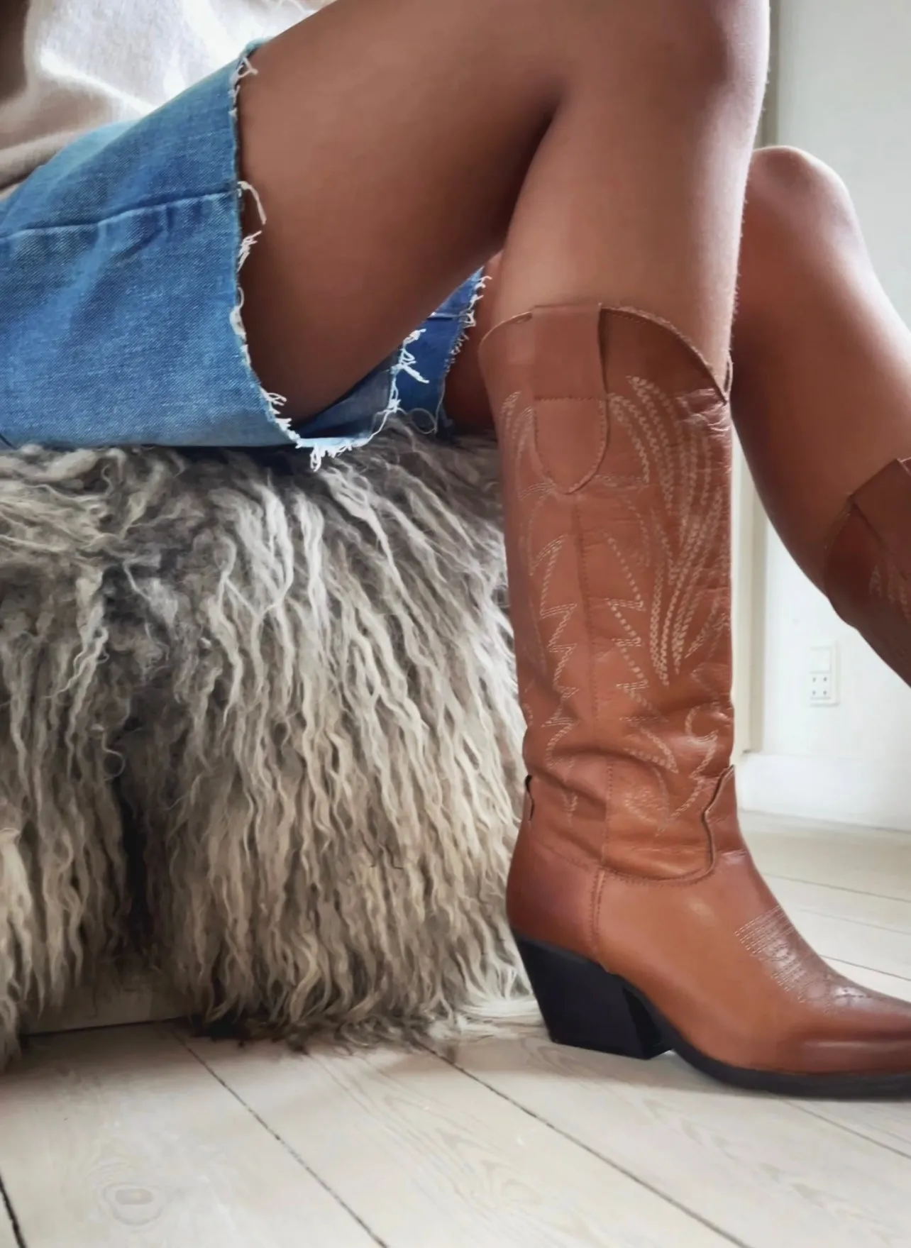 COWBOY BOOTS LEATHER - LIGHT BROWN