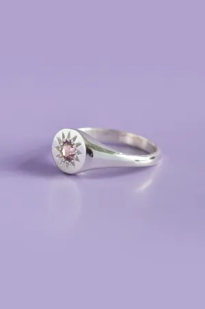 Daisy Pink Tourmaline Signet Silver Ring