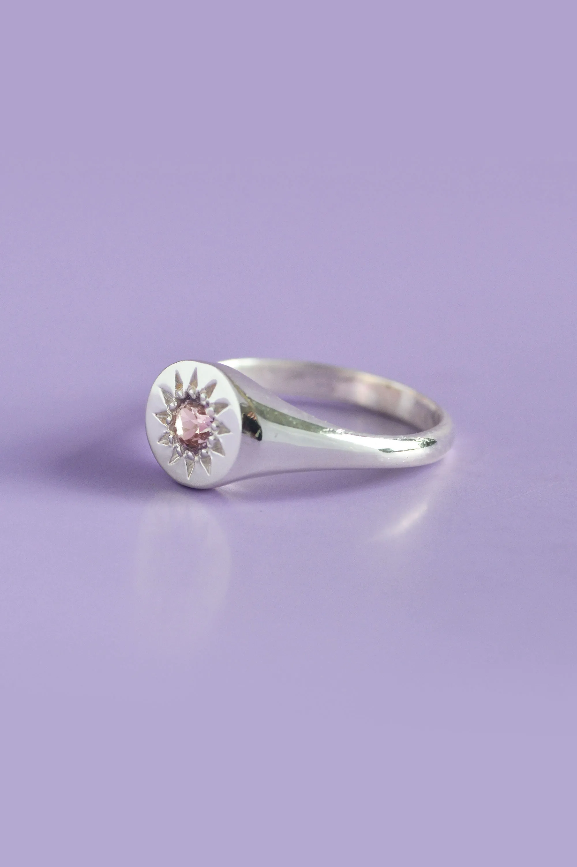 Daisy Pink Tourmaline Signet Silver Ring
