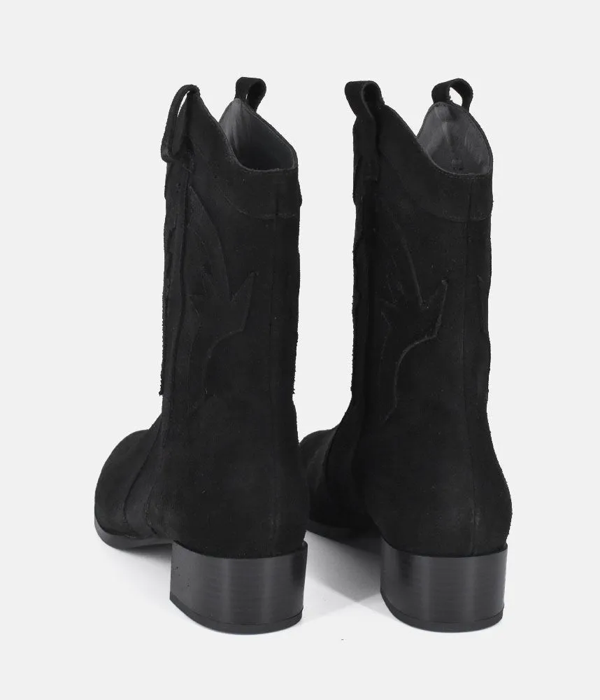 Dansi Trendy Black Suede Cowboy Ankle Boots