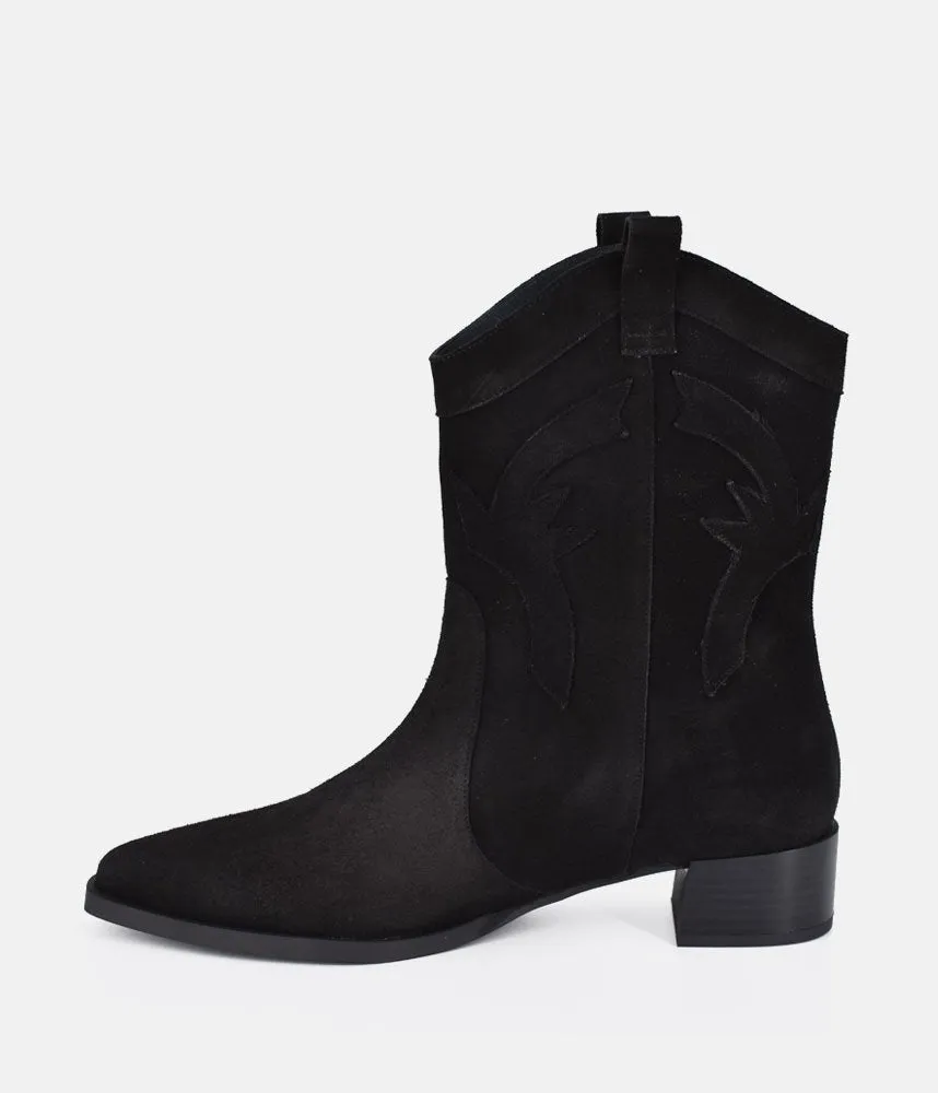 Dansi Trendy Black Suede Cowboy Ankle Boots