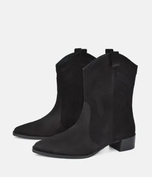 Dansi Trendy Black Suede Cowboy Ankle Boots