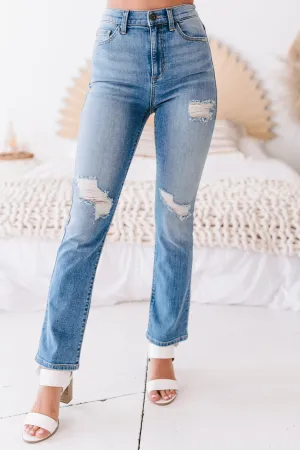 Devin High Rise Straight Leg Sneak Peek Jeans (Medium Light)