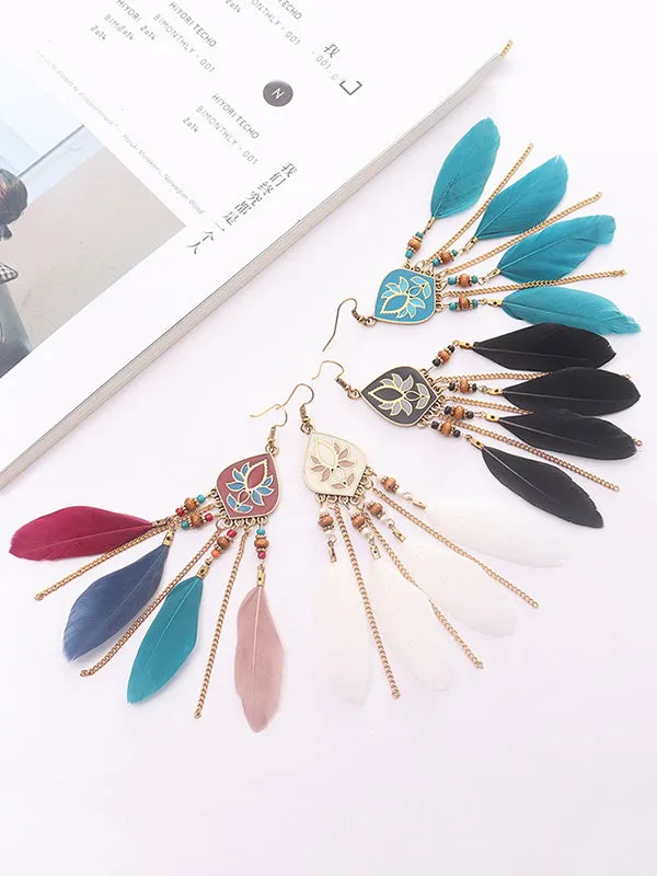 Exotic Feather Tassel Earrings