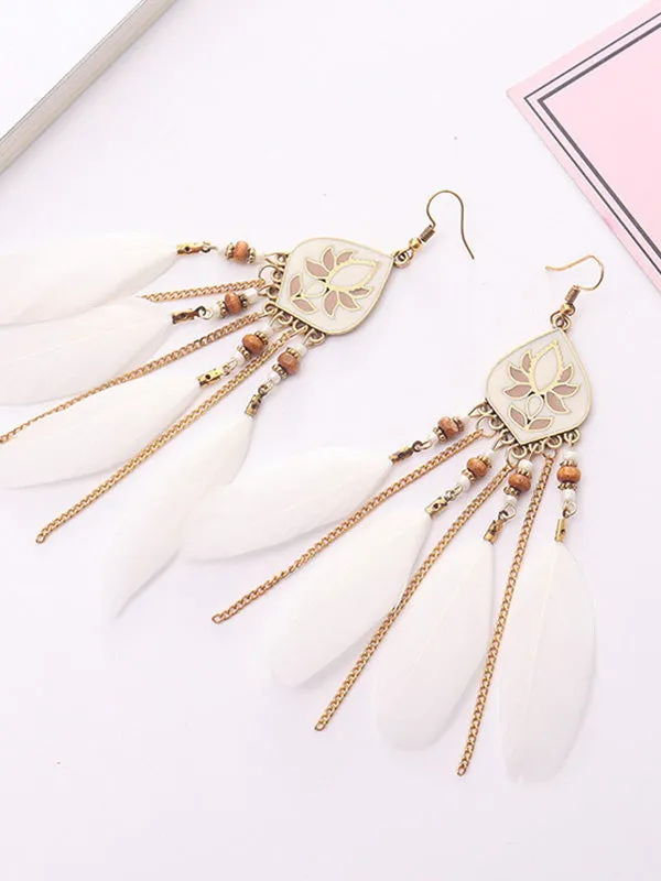 Exotic Feather Tassel Earrings