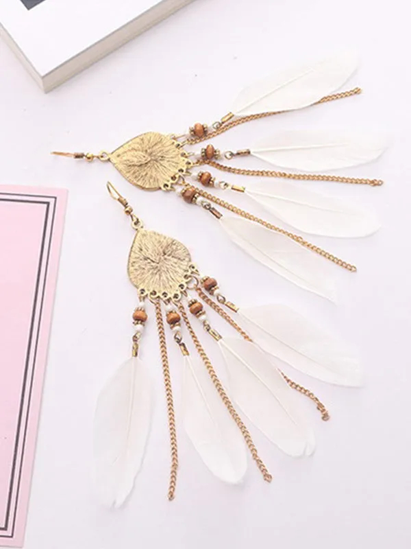Exotic Feather Tassel Earrings