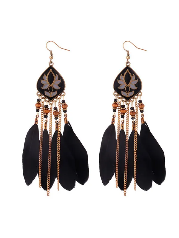 Exotic Feather Tassel Earrings