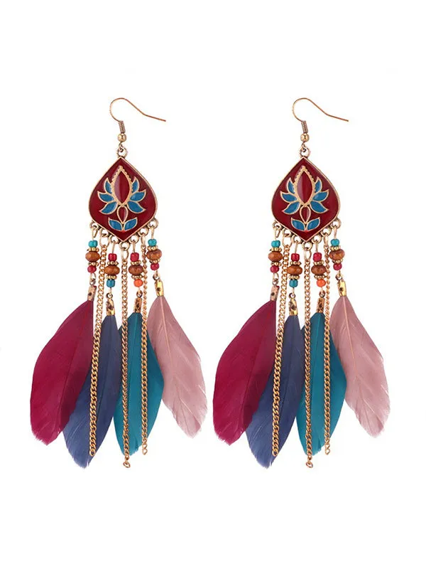 Exotic Feather Tassel Earrings
