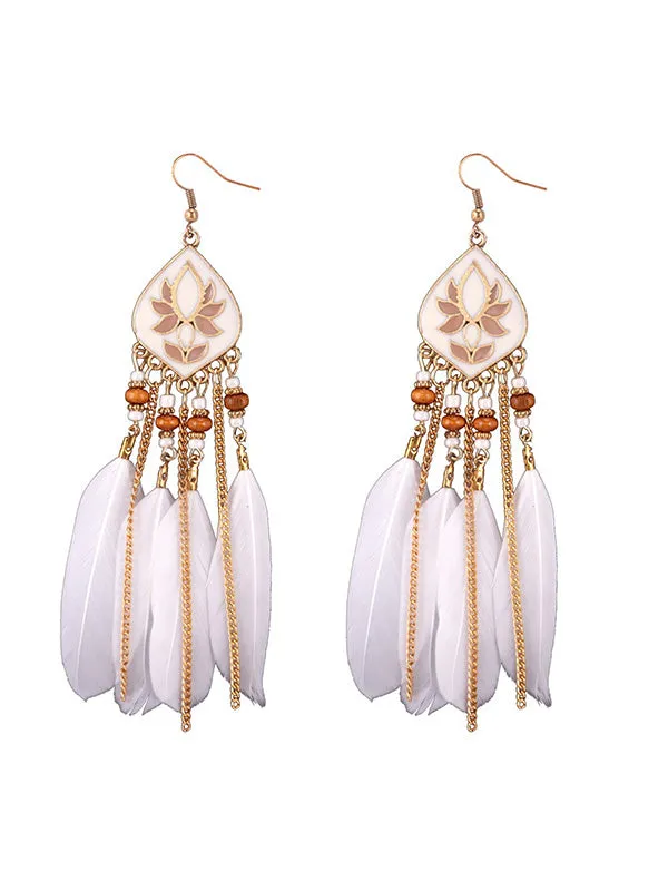 Exotic Feather Tassel Earrings