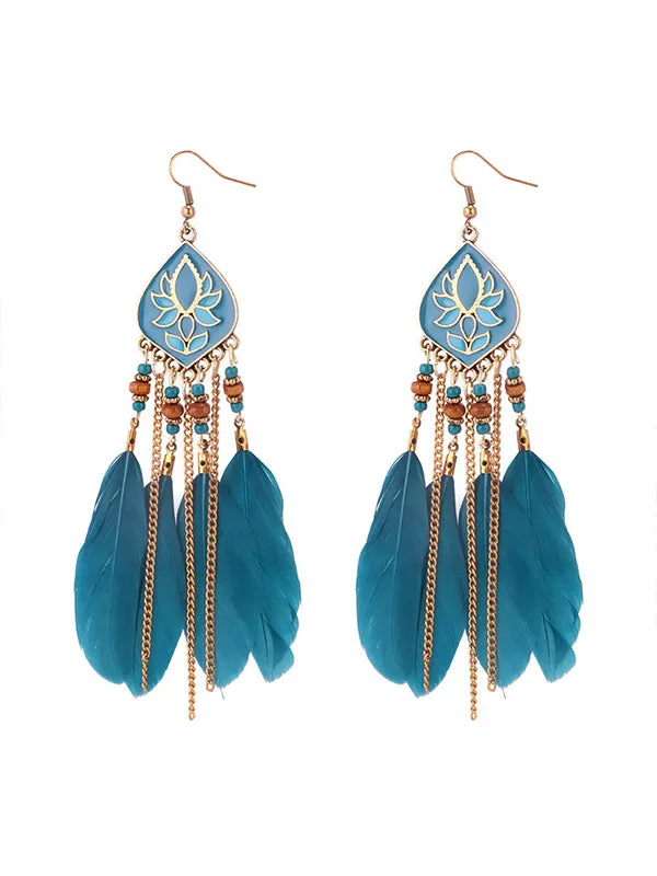 Exotic Feather Tassel Earrings
