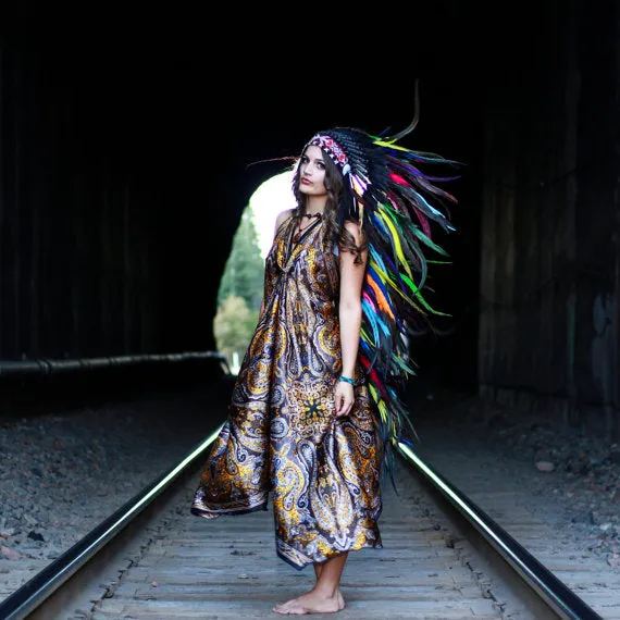 Extra Large Colorful Feather Headdress. Rainbow headdress