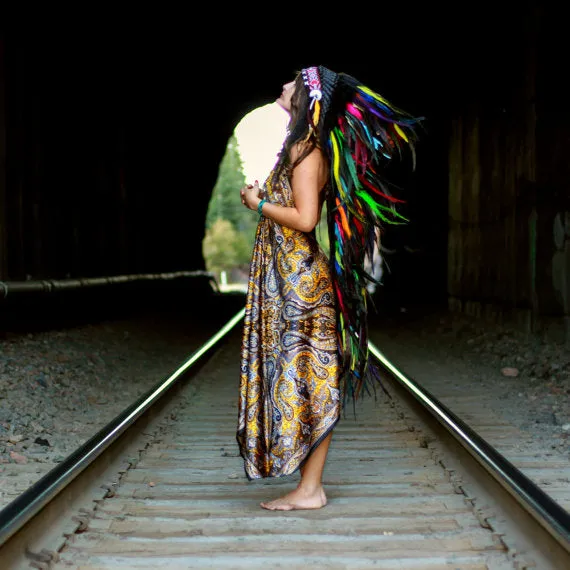 Extra Large Colorful Feather Headdress. Rainbow headdress